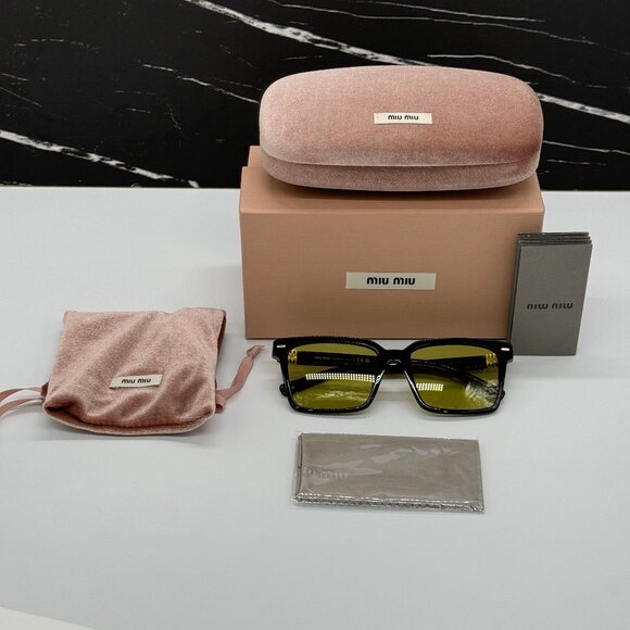 NEW MIU MIU BLACK GREEN SQUARE SUNGLASSES MU13ZS 16K07O WOMEN MIU MIU MU 13ZS - Picture 11 of 11